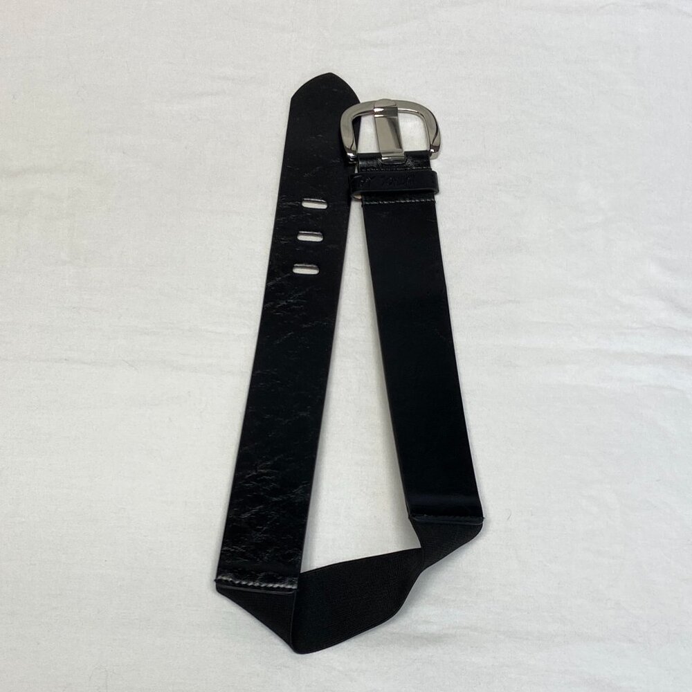 Betsey Johnson Black Wide Faux Leather Stretch Elastic Back Belt Silver Buckle - Picture 3 of 8